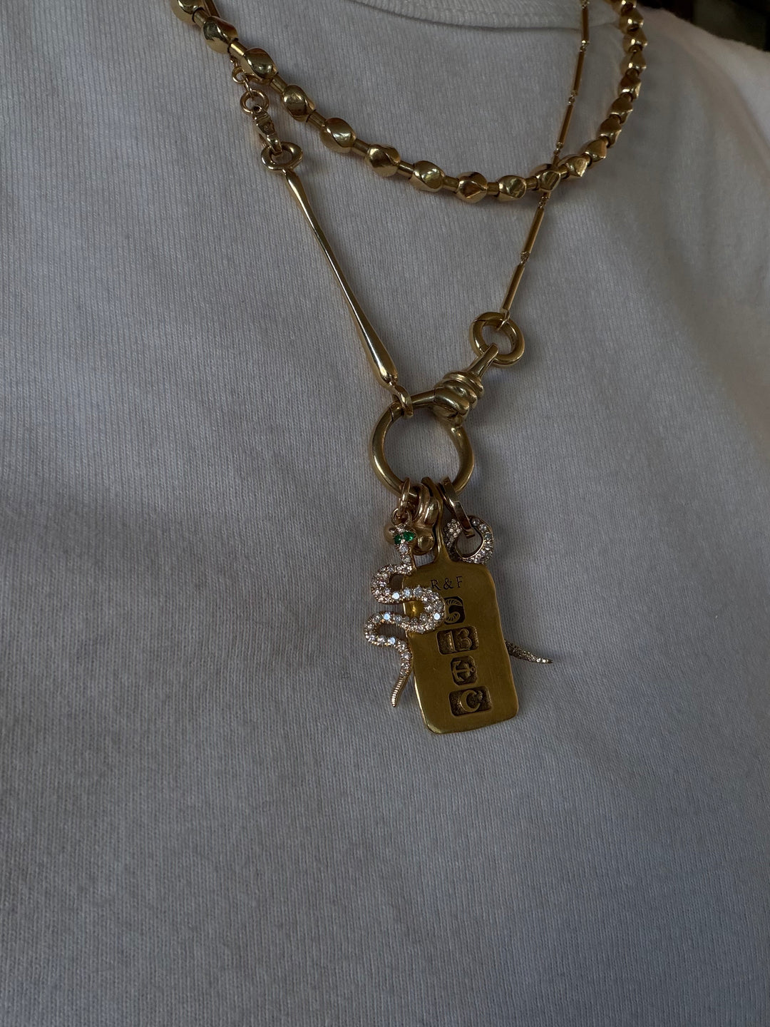 Pave Diamond and Emerald Serpent Charm