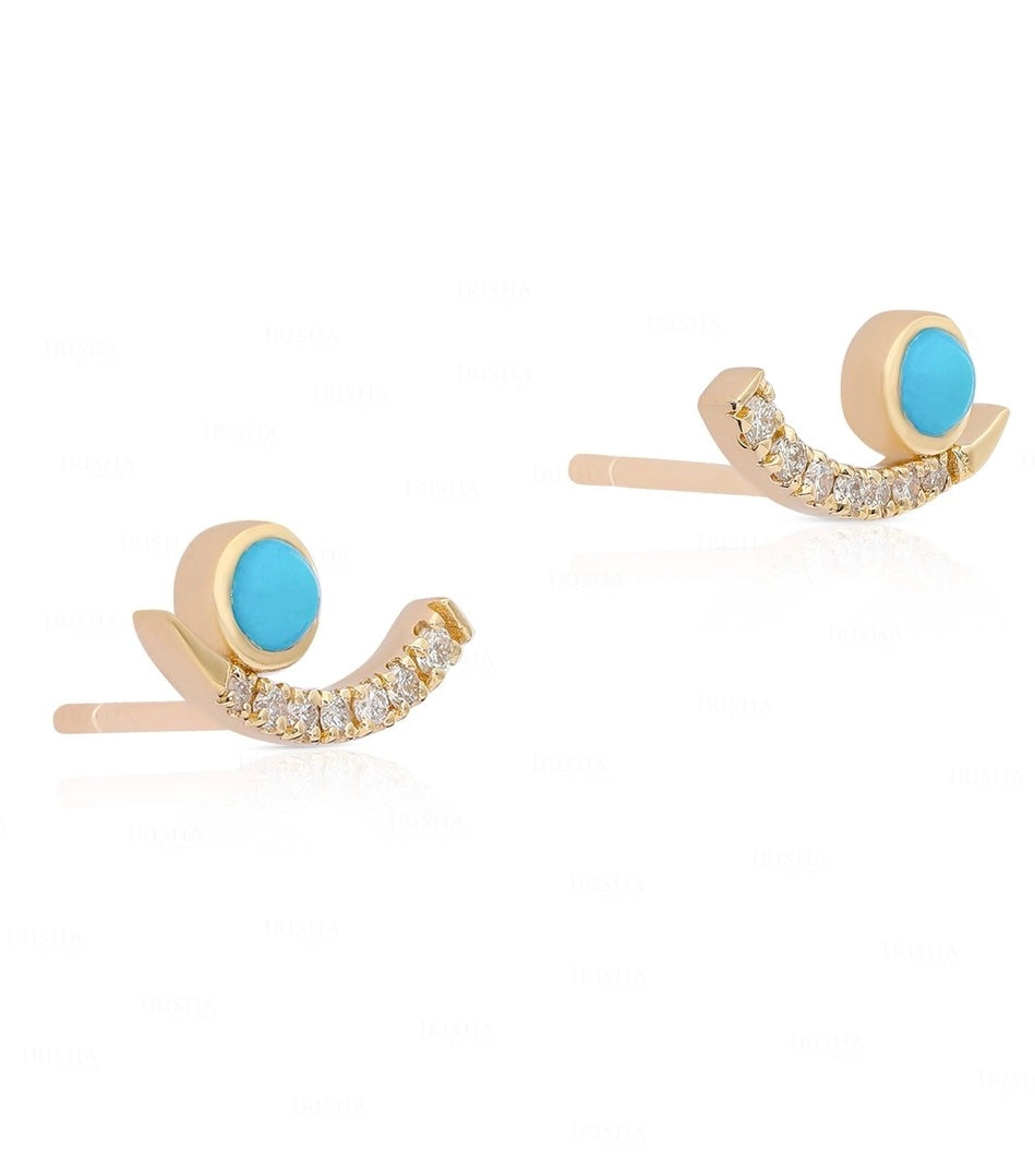 Turquoise and Diamond Crescent Stud