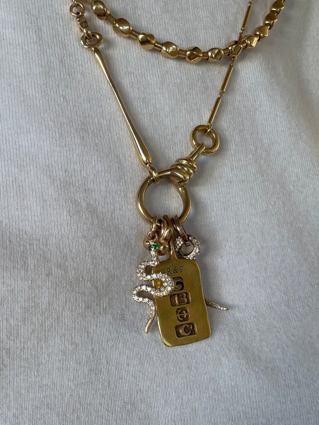 Pave Diamond and Emerald Serpent Charm