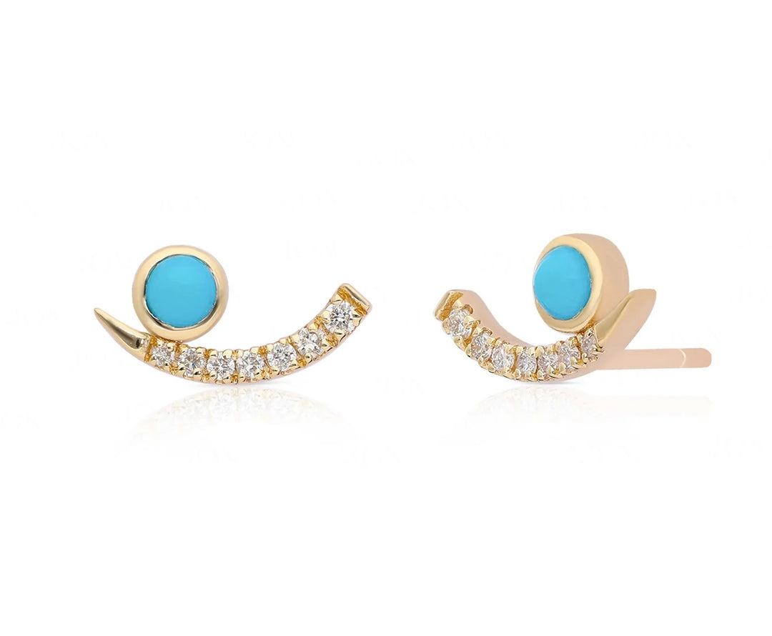 Turquoise and Diamond Crescent Stud