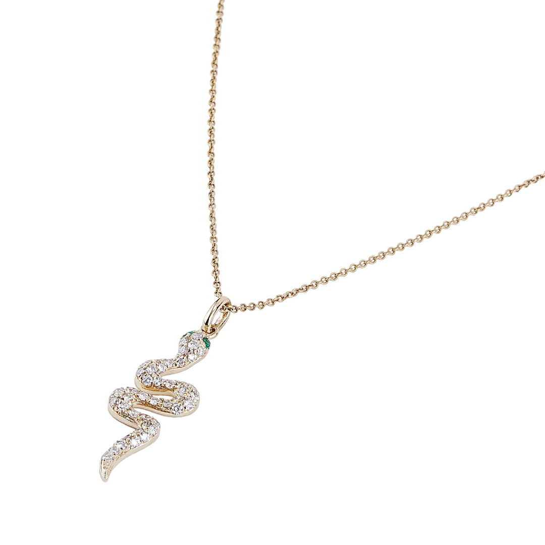 Pave Diamond and Emerald Serpent Charm