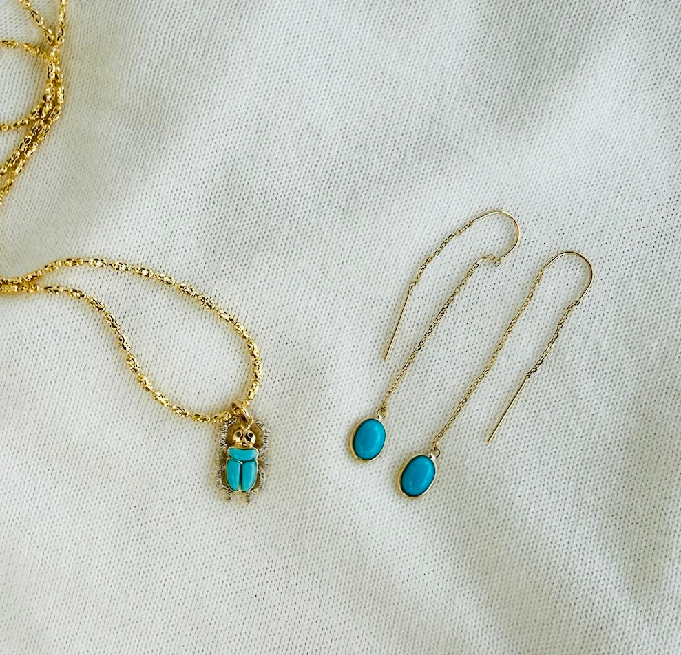 Turquoise and Diamond Scarab Charm