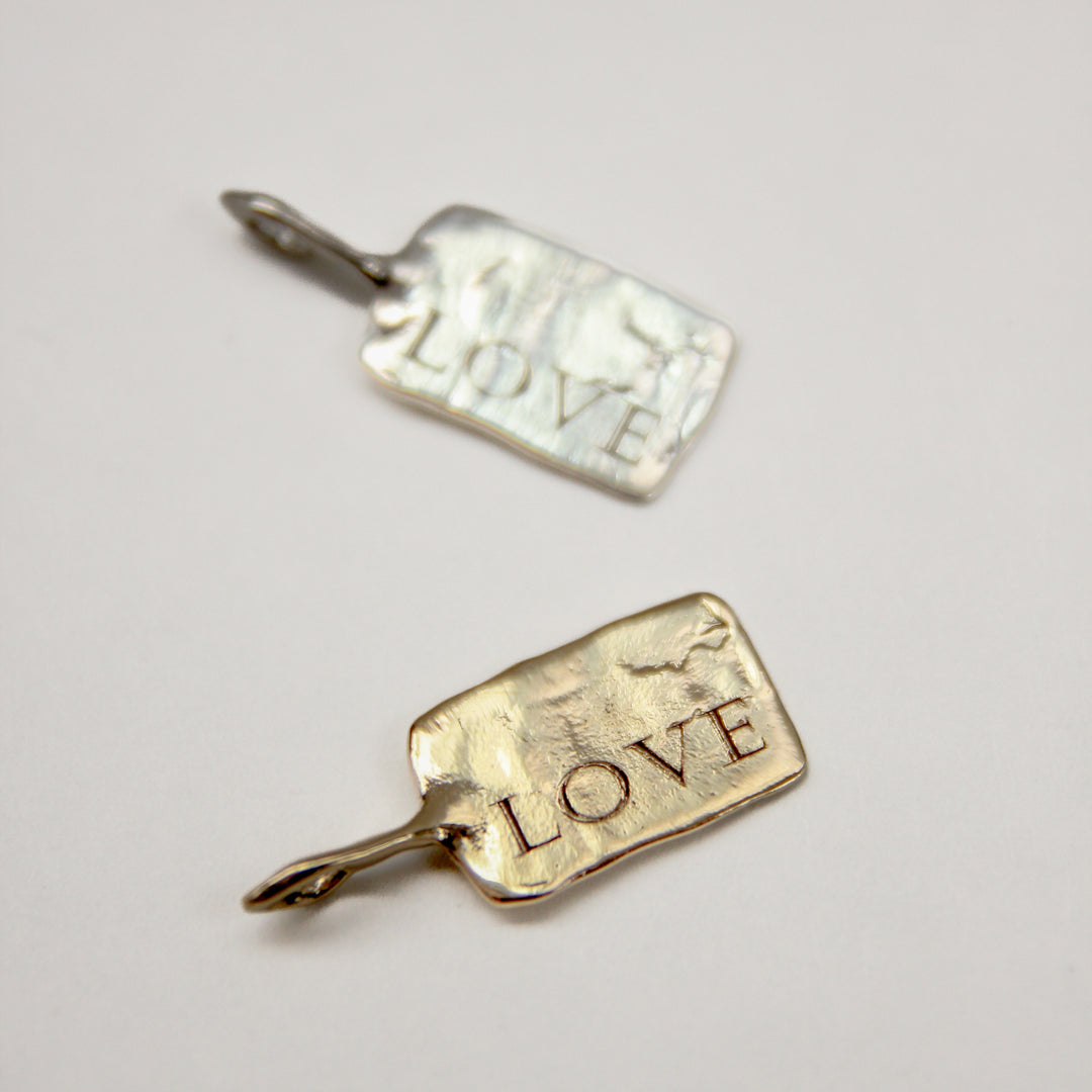 Rectangle Love Silver Charm