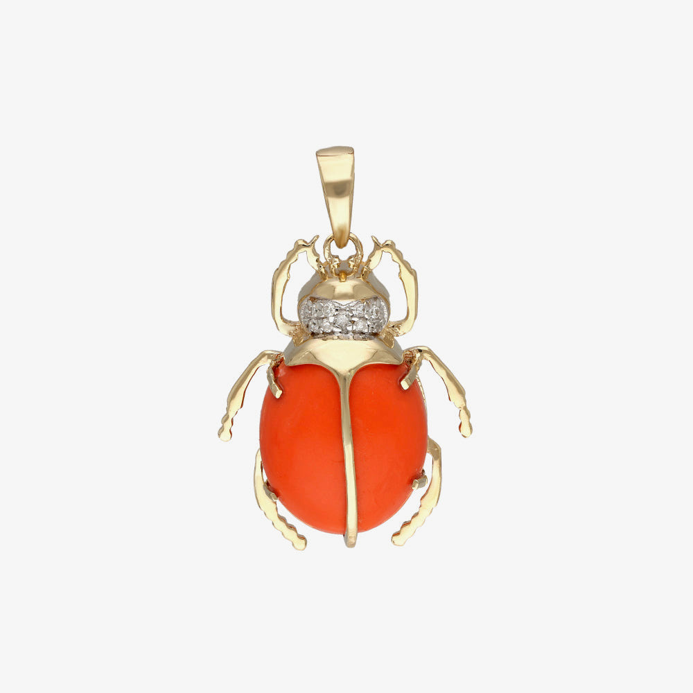 Large Coral and Diamond Scarab Charm