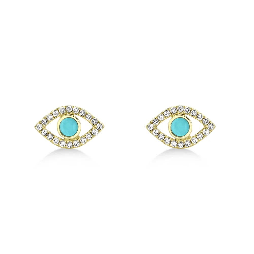 Turquoise and Diamond Evil Eye Studs