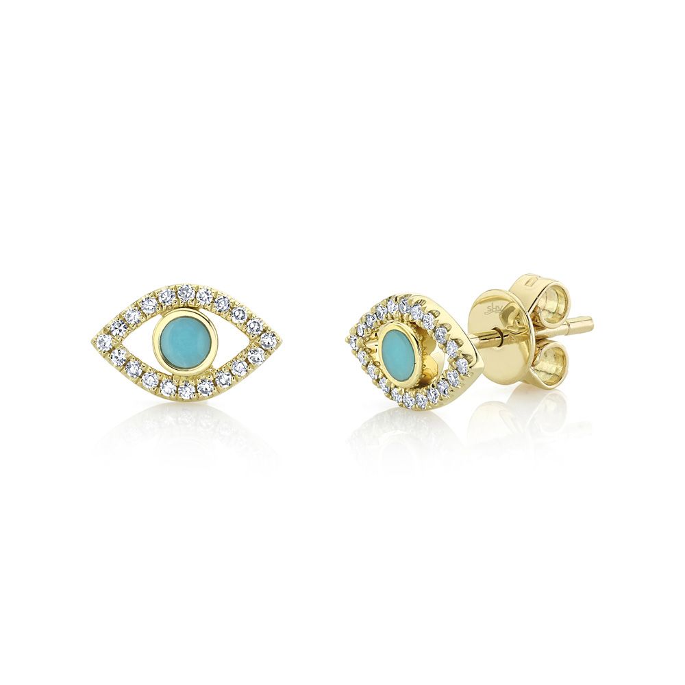 Turquoise and Diamond Evil Eye Studs